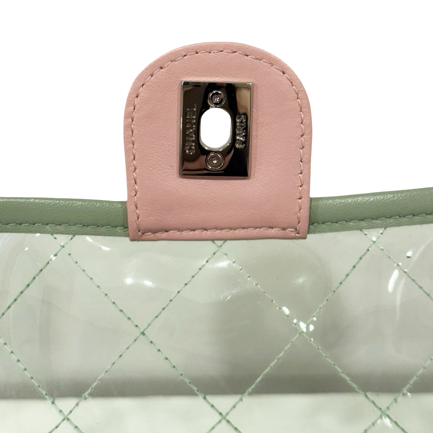 328 /1365 Chanel Quilted PVC Medium Splash Flap - SHW / Blue Pink