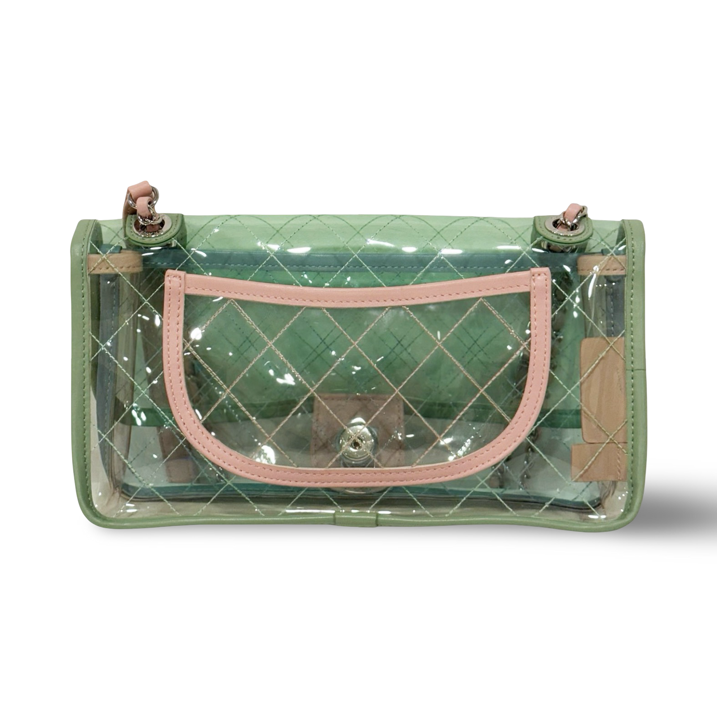 328 /1365 Chanel Quilted PVC Medium Splash Flap - SHW / Blue Pink