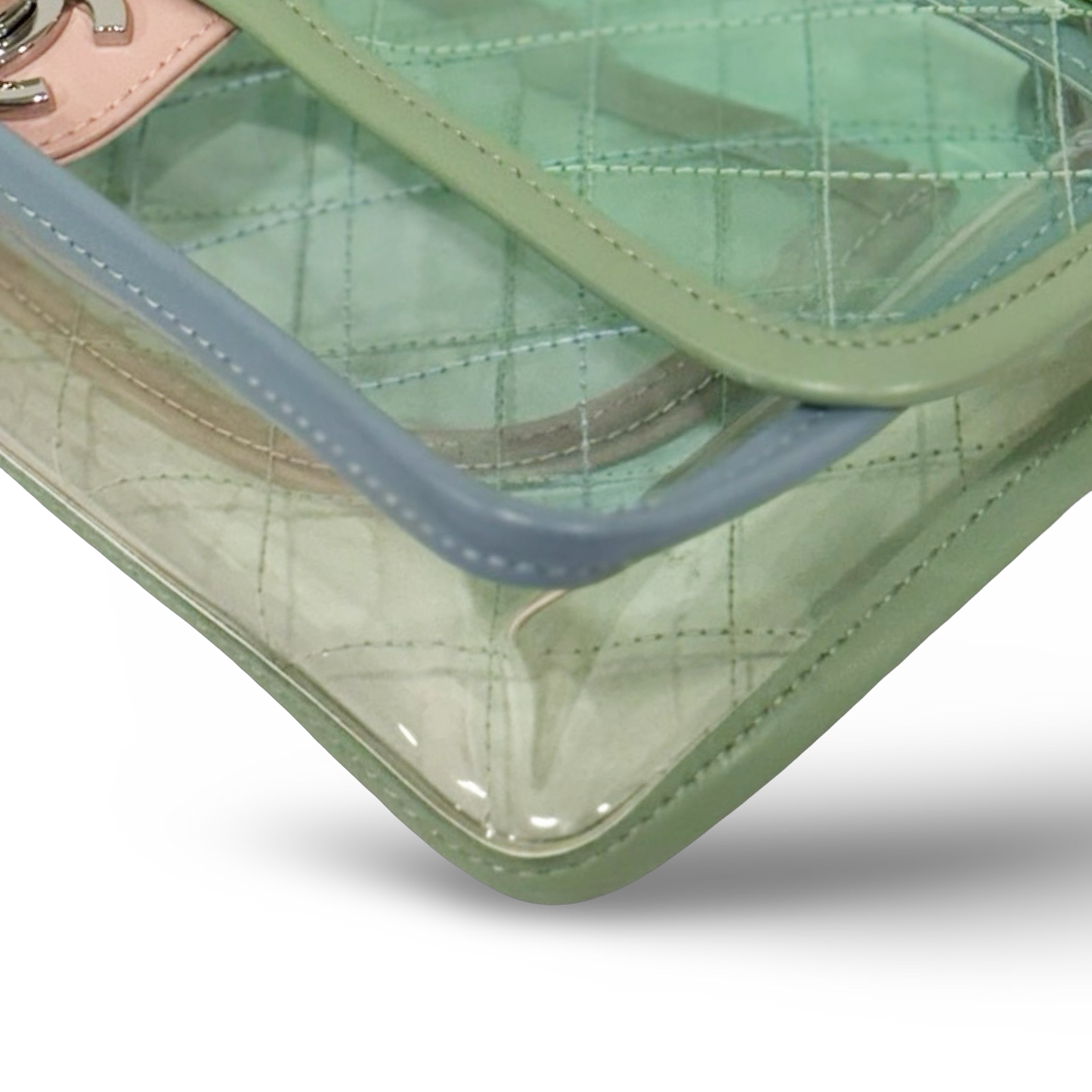 328 /1365 Chanel Quilted PVC Medium Splash Flap - SHW / Blue Pink