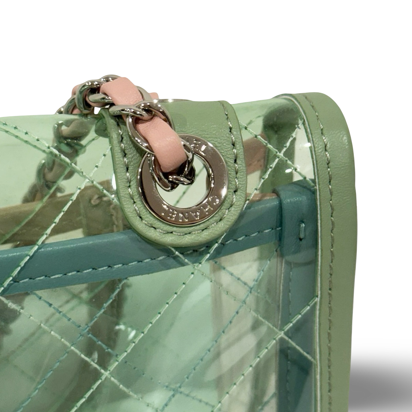 328 /1365 Chanel Quilted PVC Medium Splash Flap - SHW / Blue Pink