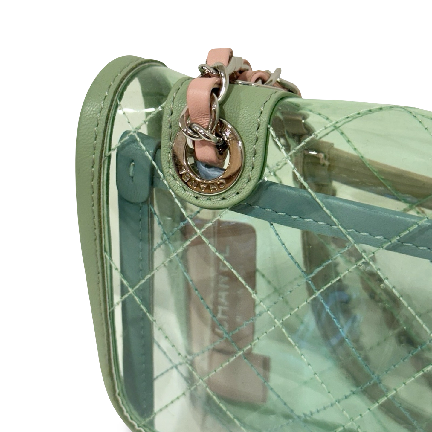 328 /1365 Chanel Quilted PVC Medium Splash Flap - SHW / Blue Pink