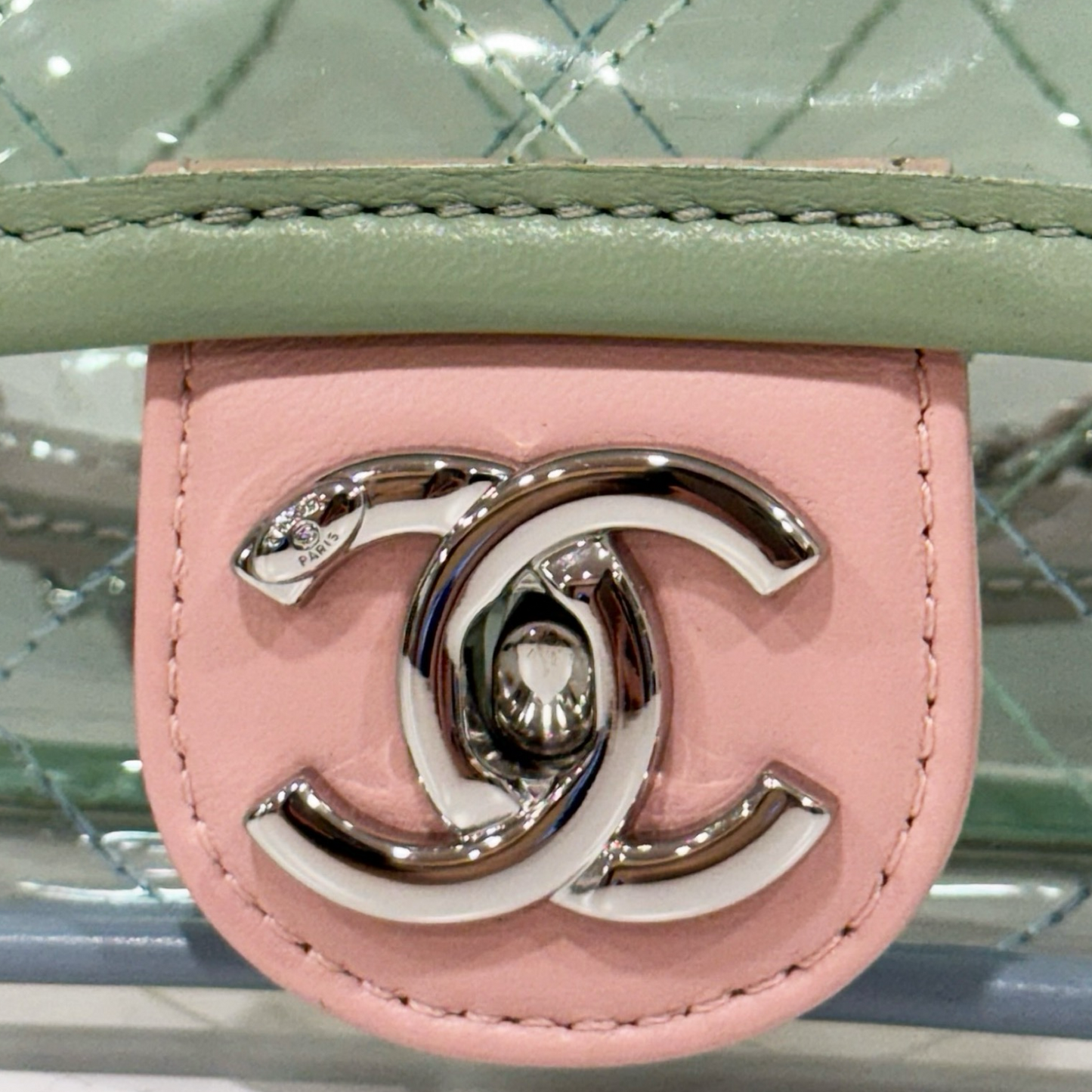 328 /1365 Chanel Quilted PVC Medium Splash Flap - SHW / Blue Pink