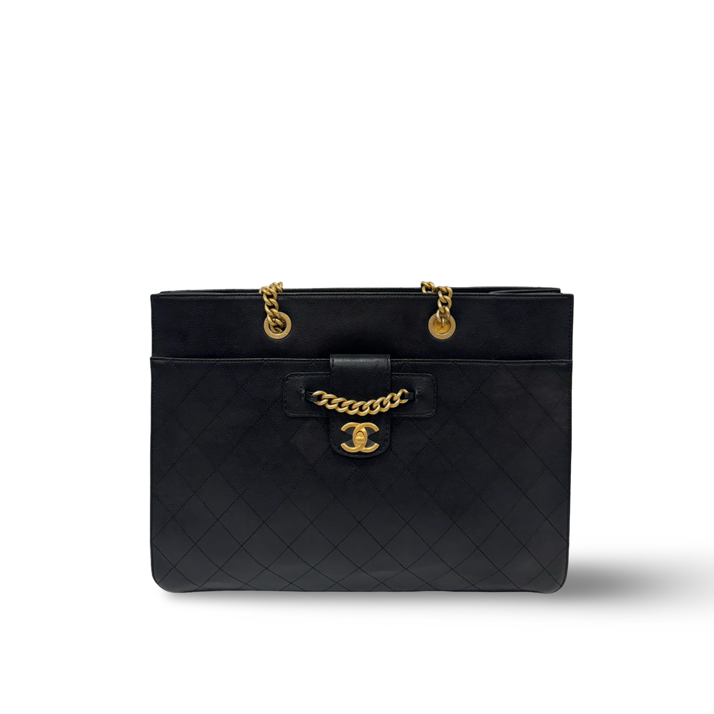 Chanel Quilted Lambskin CC Front Chain Pocket Tote - GHW / Black