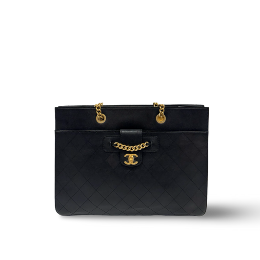 Chanel Quilted Lambskin CC Front Chain Pocket Tote - GHW / Black