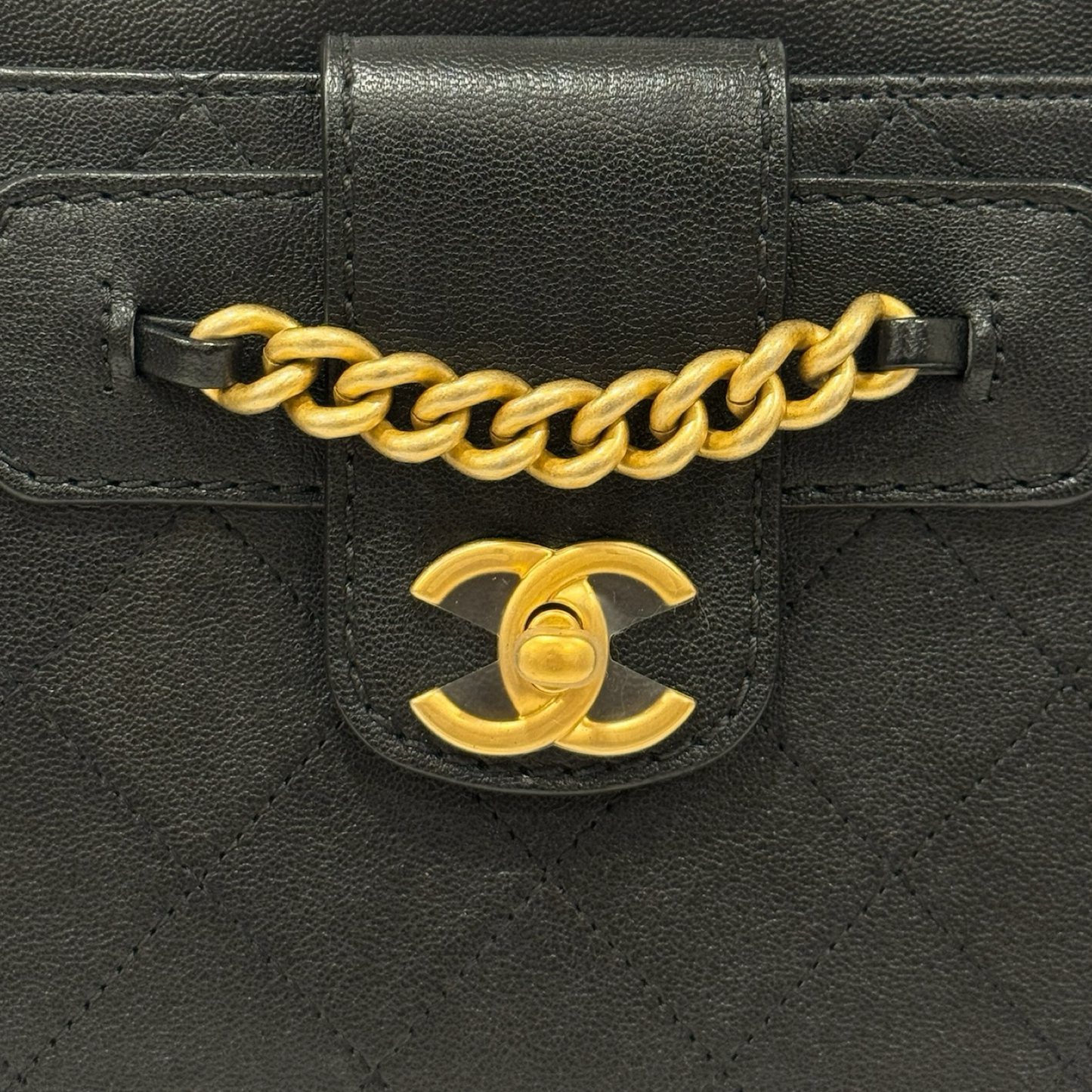 Chanel Quilted Lambskin CC Front Chain Pocket Tote - GHW / Black
