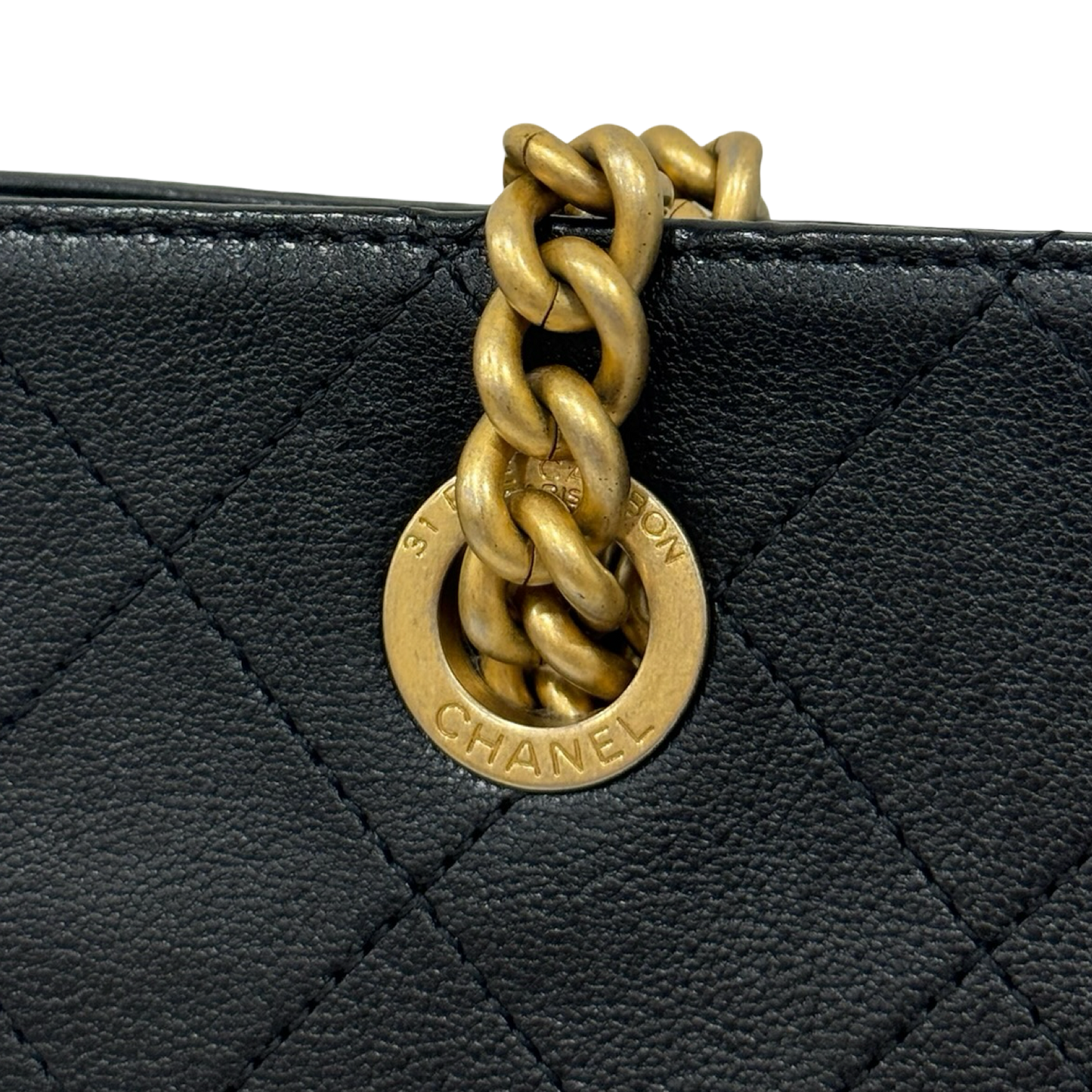 Chanel Quilted Lambskin CC Front Chain Pocket Tote - GHW / Black