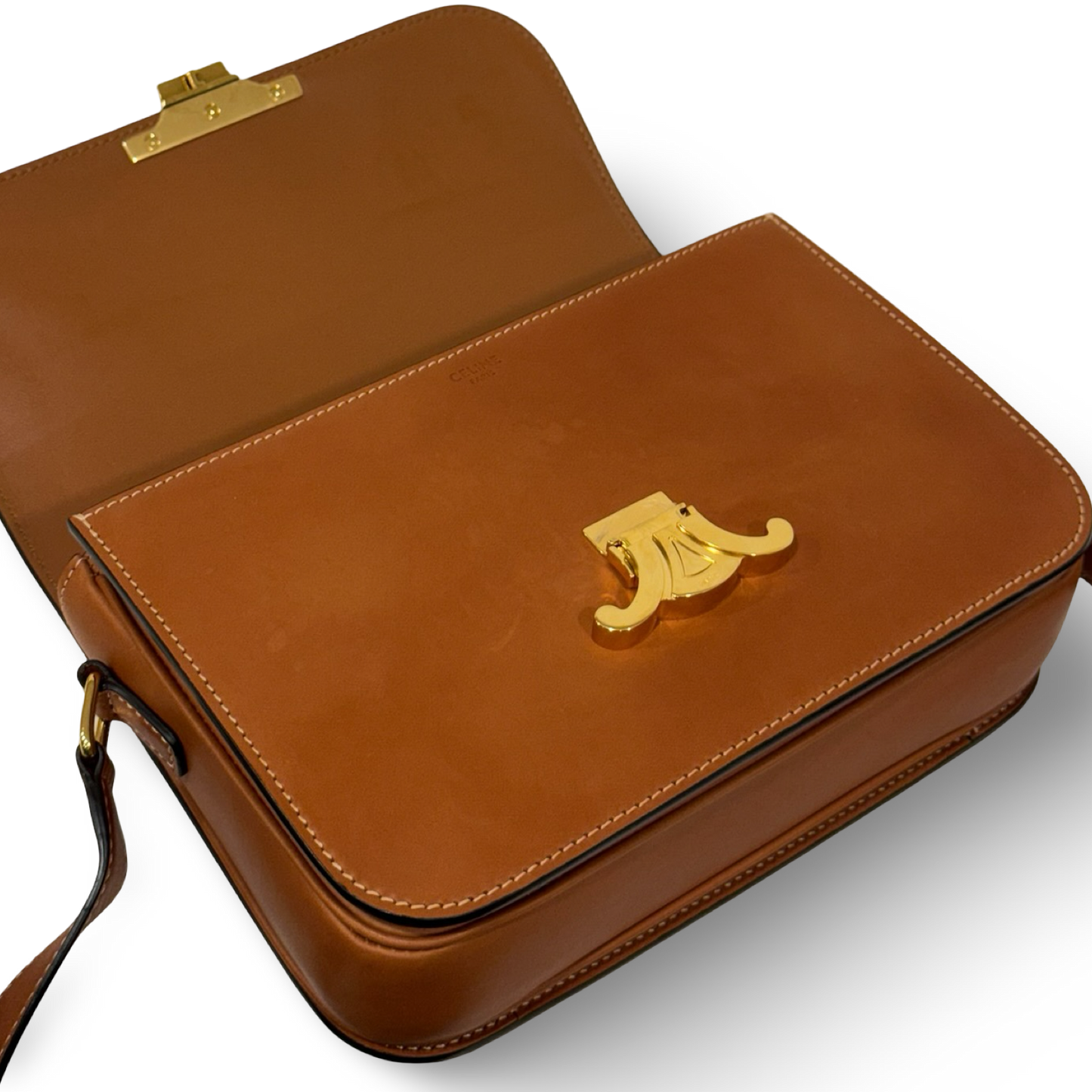 Celine Calfskin Classique Teen Triomphe Bag - GHW / Brown