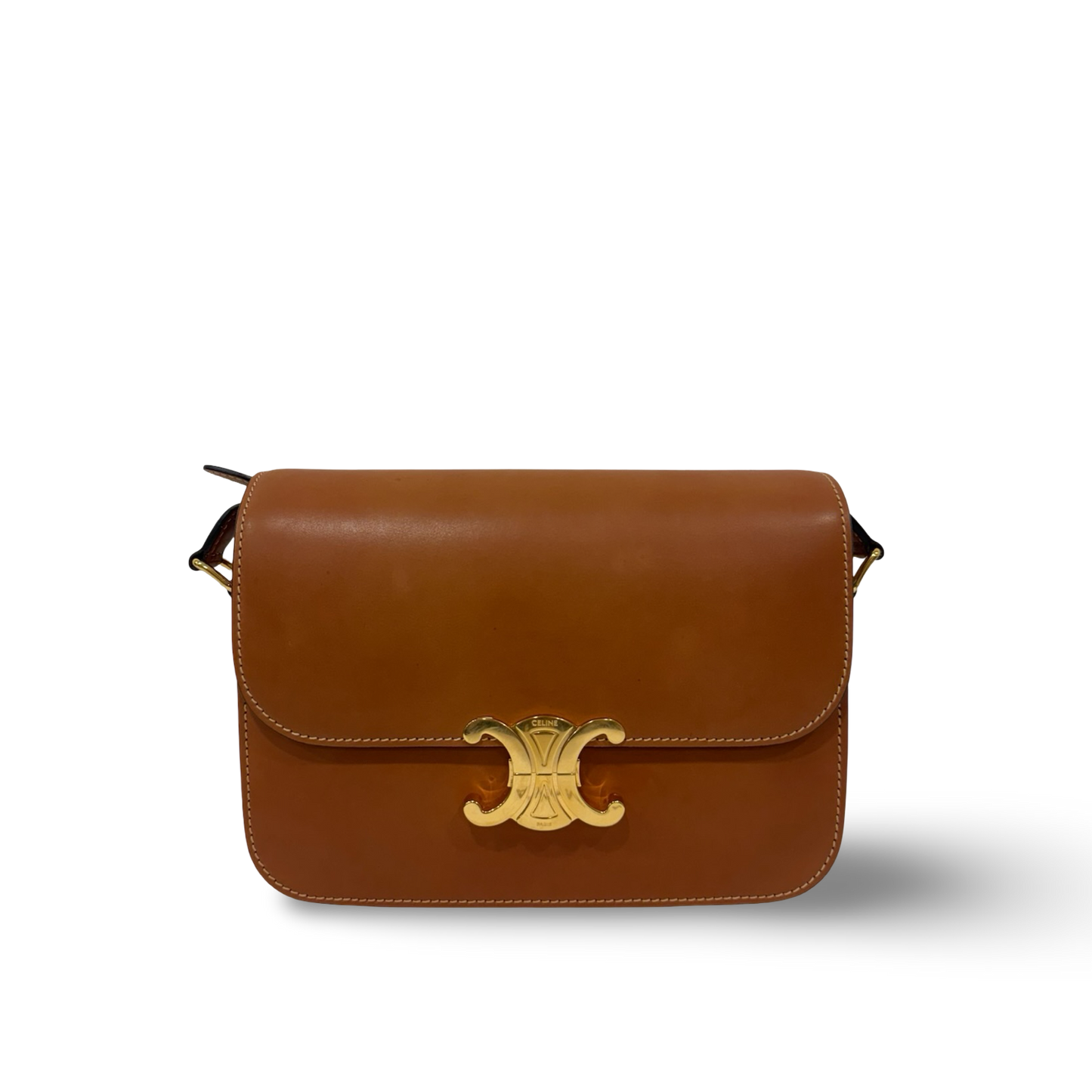 Celine Calfskin Classique Teen Triomphe Bag - GHW / Brown