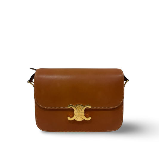 Celine Calfskin Classique Teen Triomphe Bag - GHW / Brown