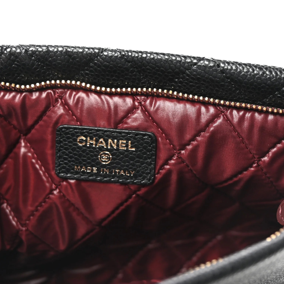 Chanel Quilted Caviar CC Beauty Clutch - GHW / Black