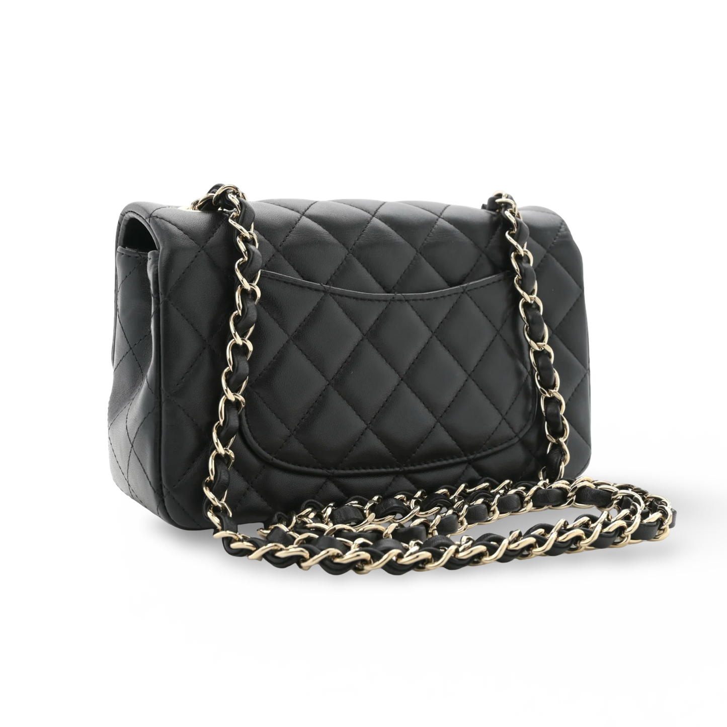Chanel Quilted Lambskin Mini Rectangular Single Flap Bag - GHW / Black