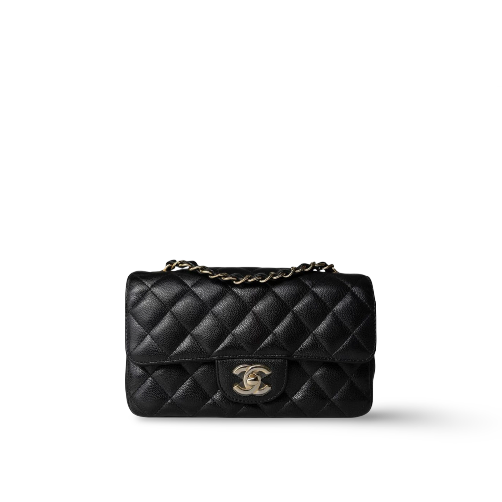 Chanel Quilted Caviar Mini Rectangular Single Flap Bag - GHW / Black