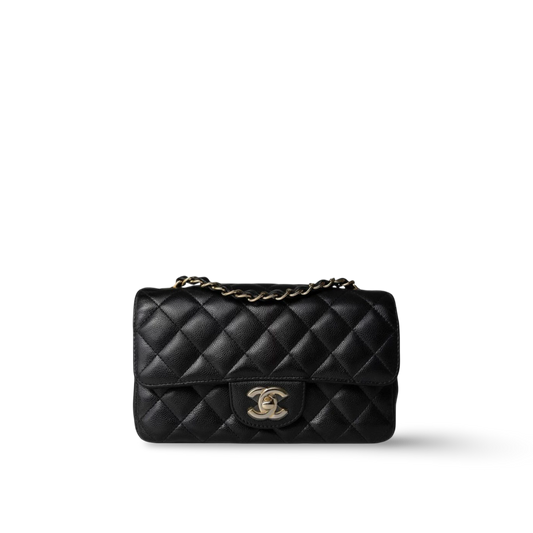 Chanel Quilted Caviar Mini Rectangular Single Flap Bag - GHW / Black