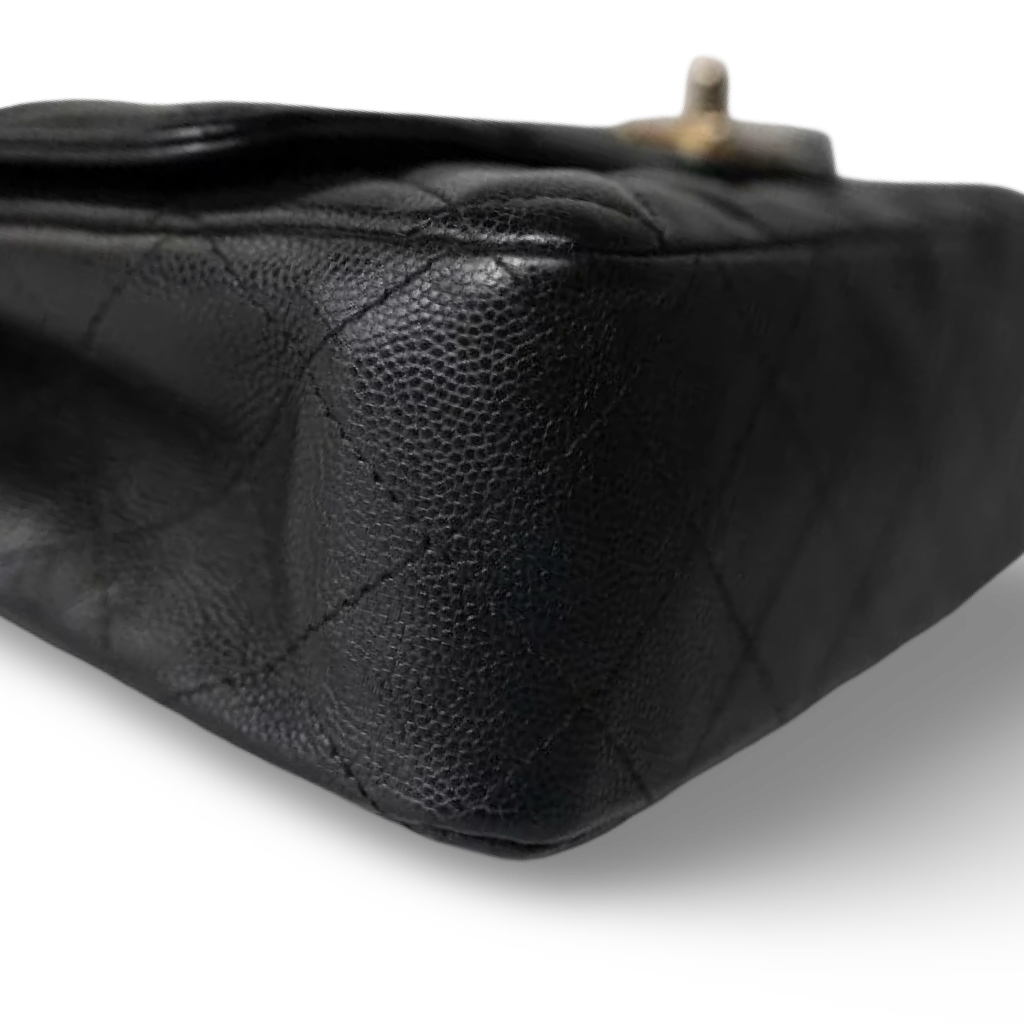 Chanel Quilted Caviar Mini Rectangular Single Flap Bag - GHW / Black