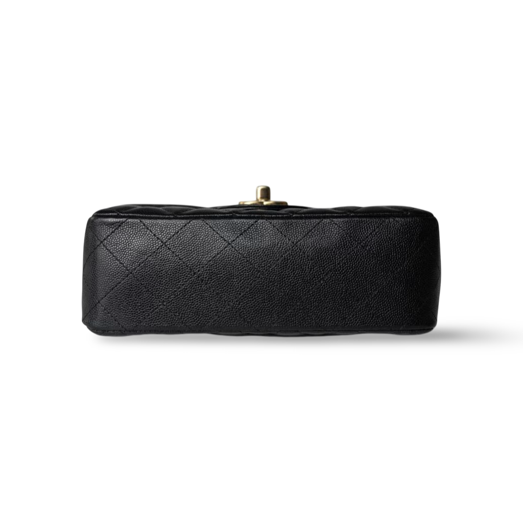 Chanel Quilted Caviar Mini Rectangular Single Flap Bag - GHW / Black