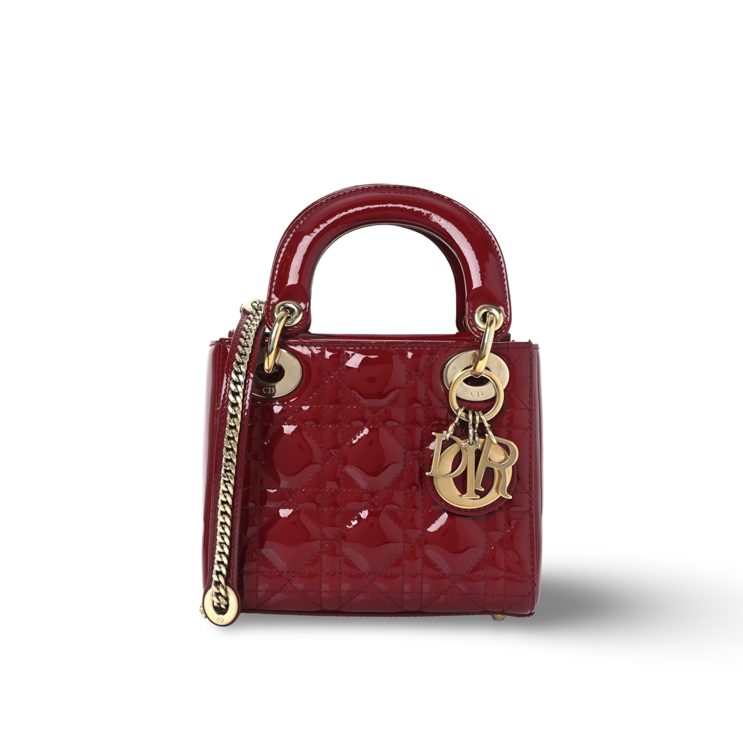 Dior Cannage Patent Mini Lady Dior - GHW / Red