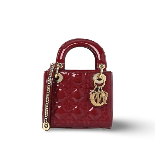 Dior Cannage Patent Mini Lady Dior - GHW / Red