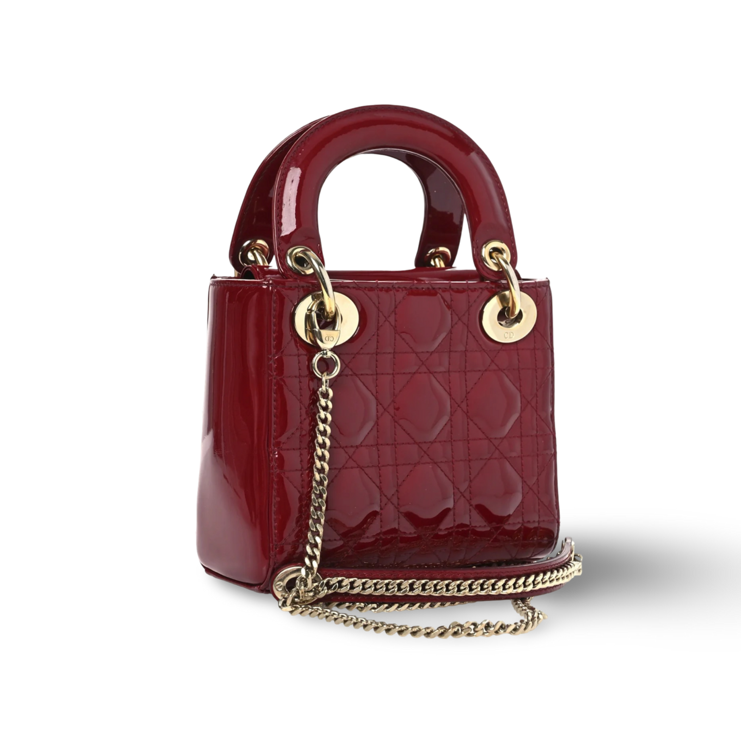 Dior Cannage Patent Mini Lady Dior - GHW / Red