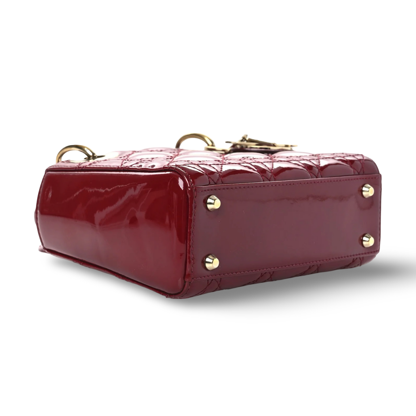 Dior Cannage Patent Mini Lady Dior - GHW / Red