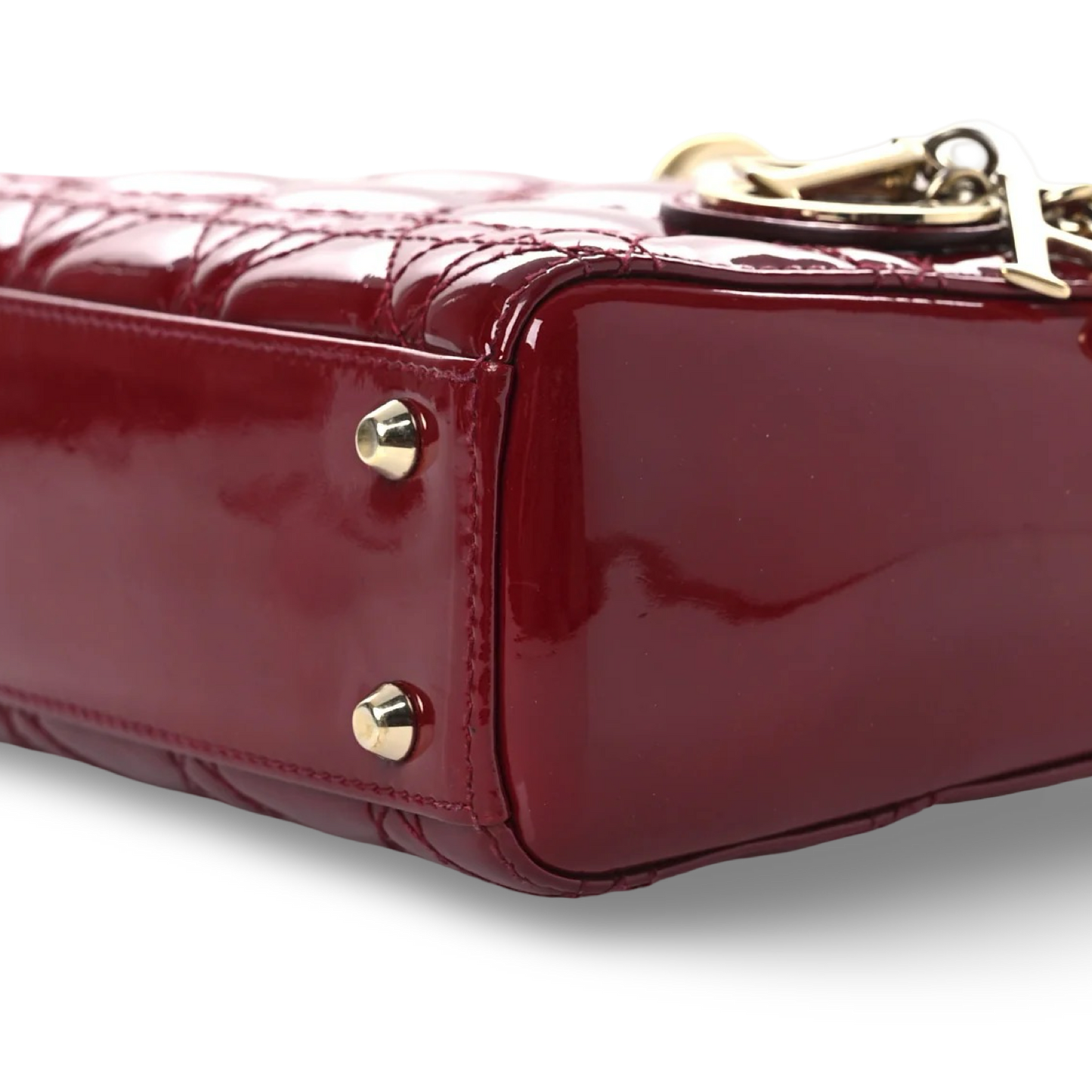 Dior Cannage Patent Mini Lady Dior - GHW / Red