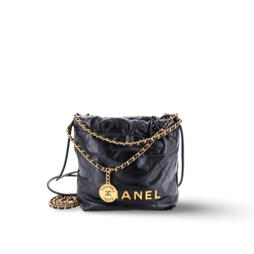 Chanel Quilted Calfskin Mini 22 Bag - GHW / Black