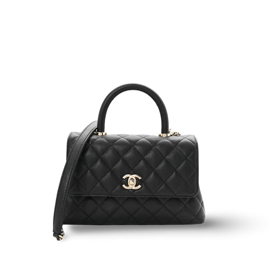 Chanel Quilted Caviar Mini Coco Handle Bag - GHW / Black