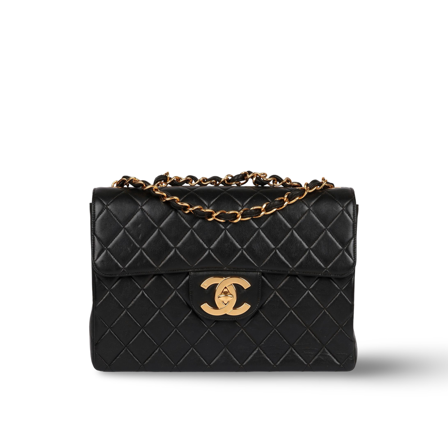 Chanel Vintage Quilted Lambskin Big Logo Jumbo Single Flap - GHW / Black