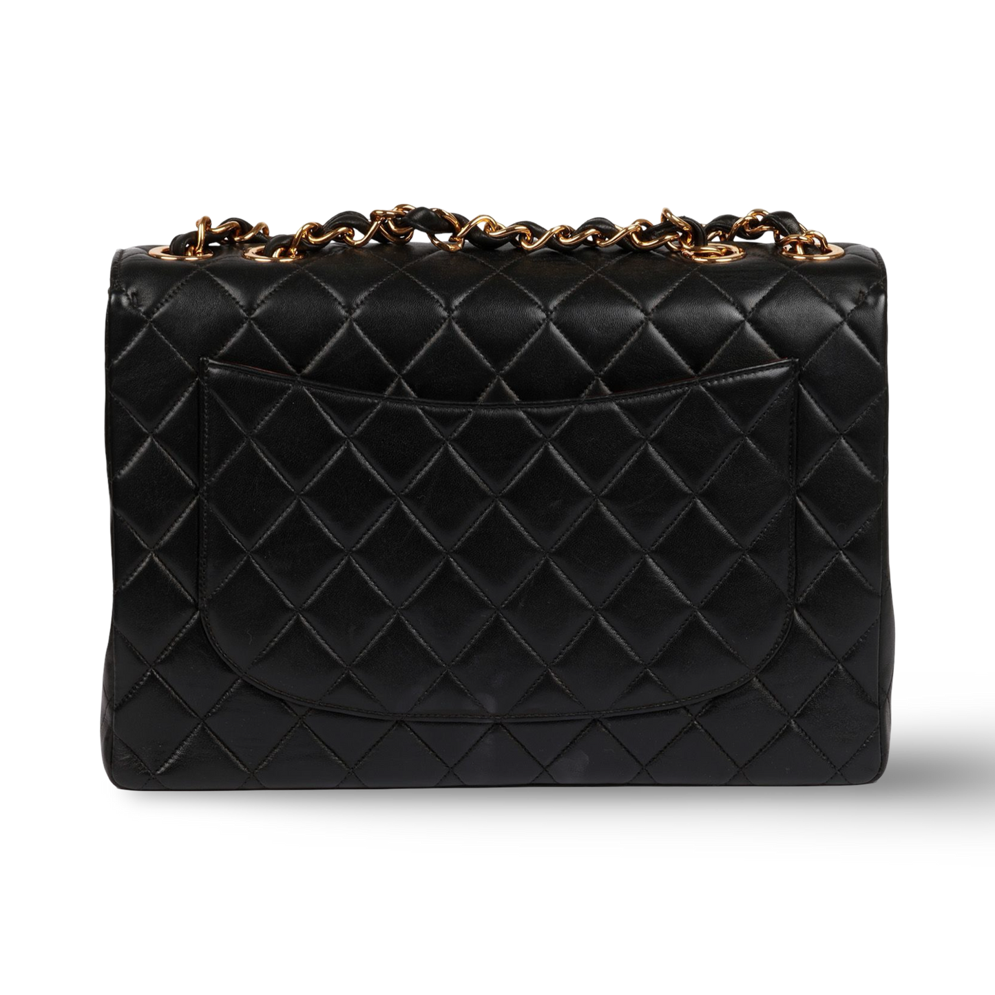 Chanel Vintage Quilted Lambskin Big Logo Jumbo Single Flap - GHW / Black