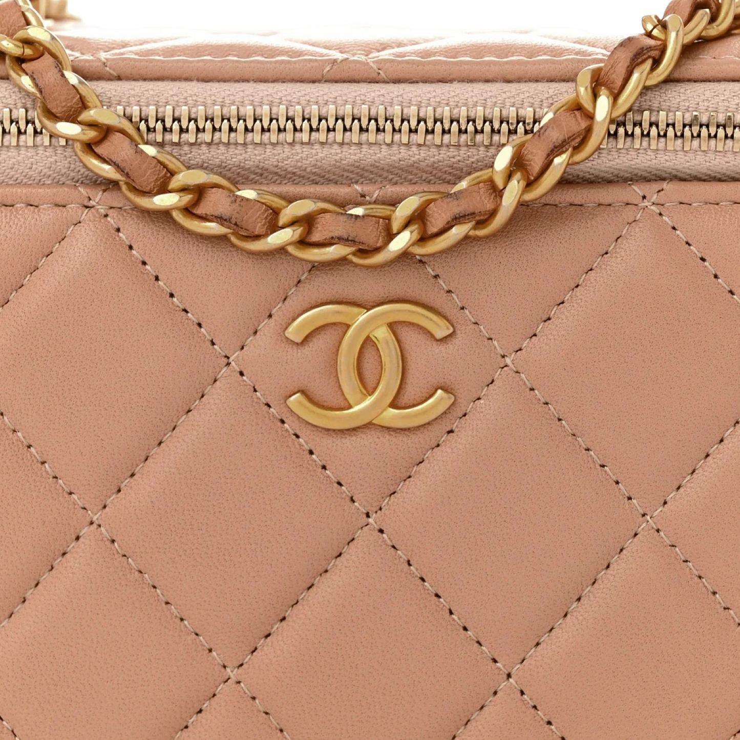 Chanel Quilted Lambskin Small Vanity Case - GHW / Beige