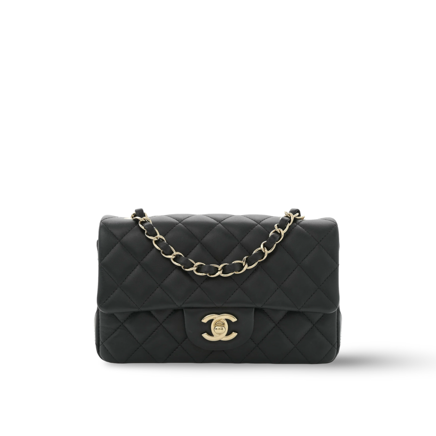 Chanel Quilted Lambskin Mini Rectangular Single Flap Bag - GHW / Black