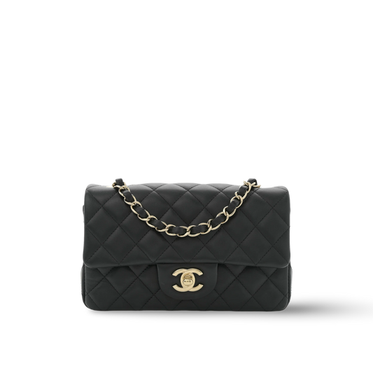 Chanel Quilted Lambskin Mini Rectangular Single Flap Bag - GHW / Black