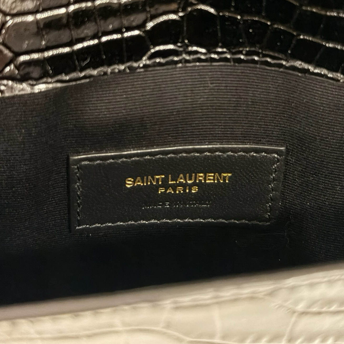 Saint Laurent Crocodile Embossed Shiny Leather Uptown Pouch - GHW / Black