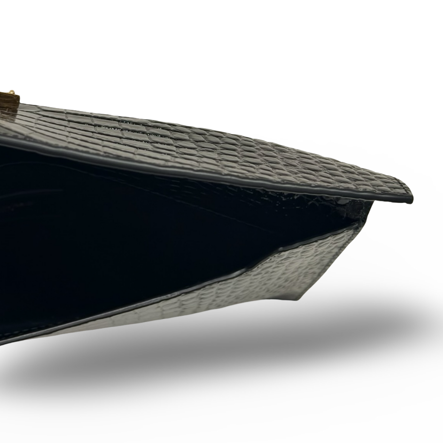 Saint Laurent Crocodile Embossed Shiny Leather Uptown Pouch - GHW / Black