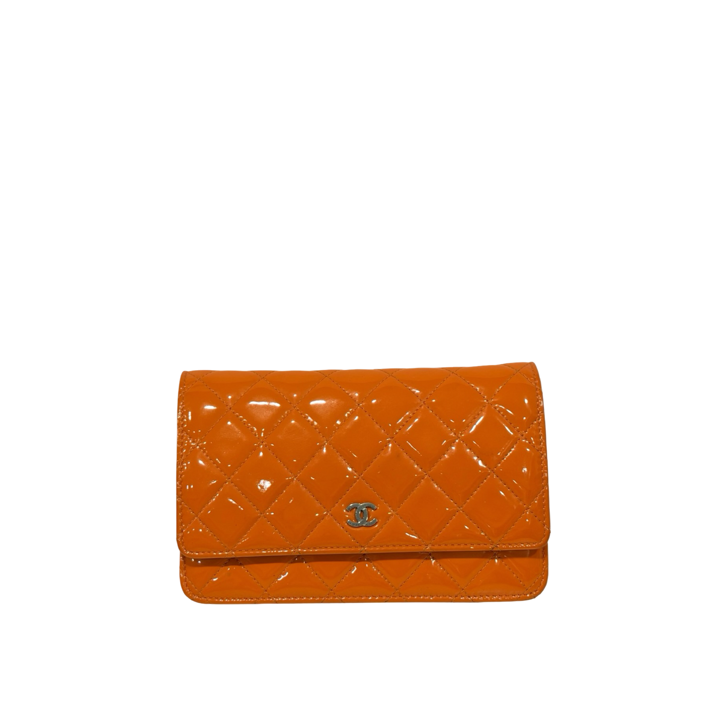 Chanel Quilted Patent Wallet on Chain - SHW / Orange