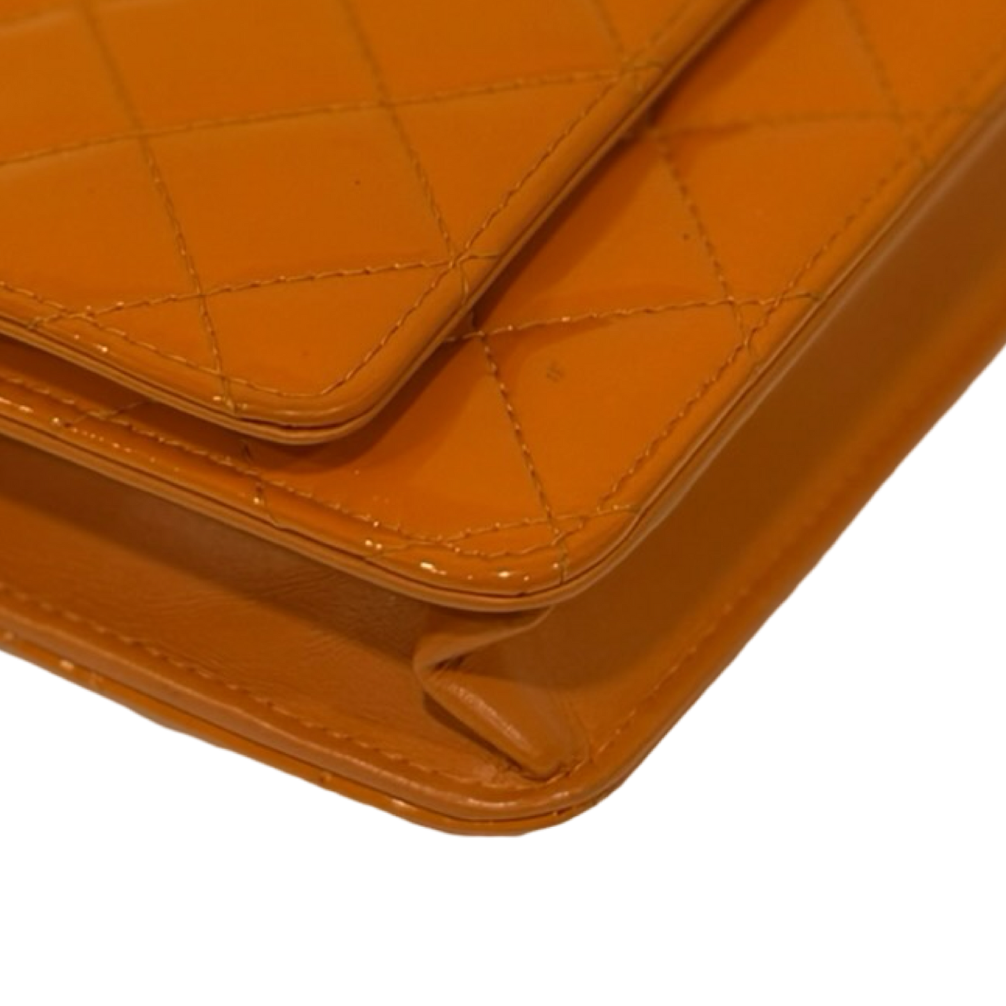 Chanel Quilted Patent Wallet on Chain - SHW / Orange