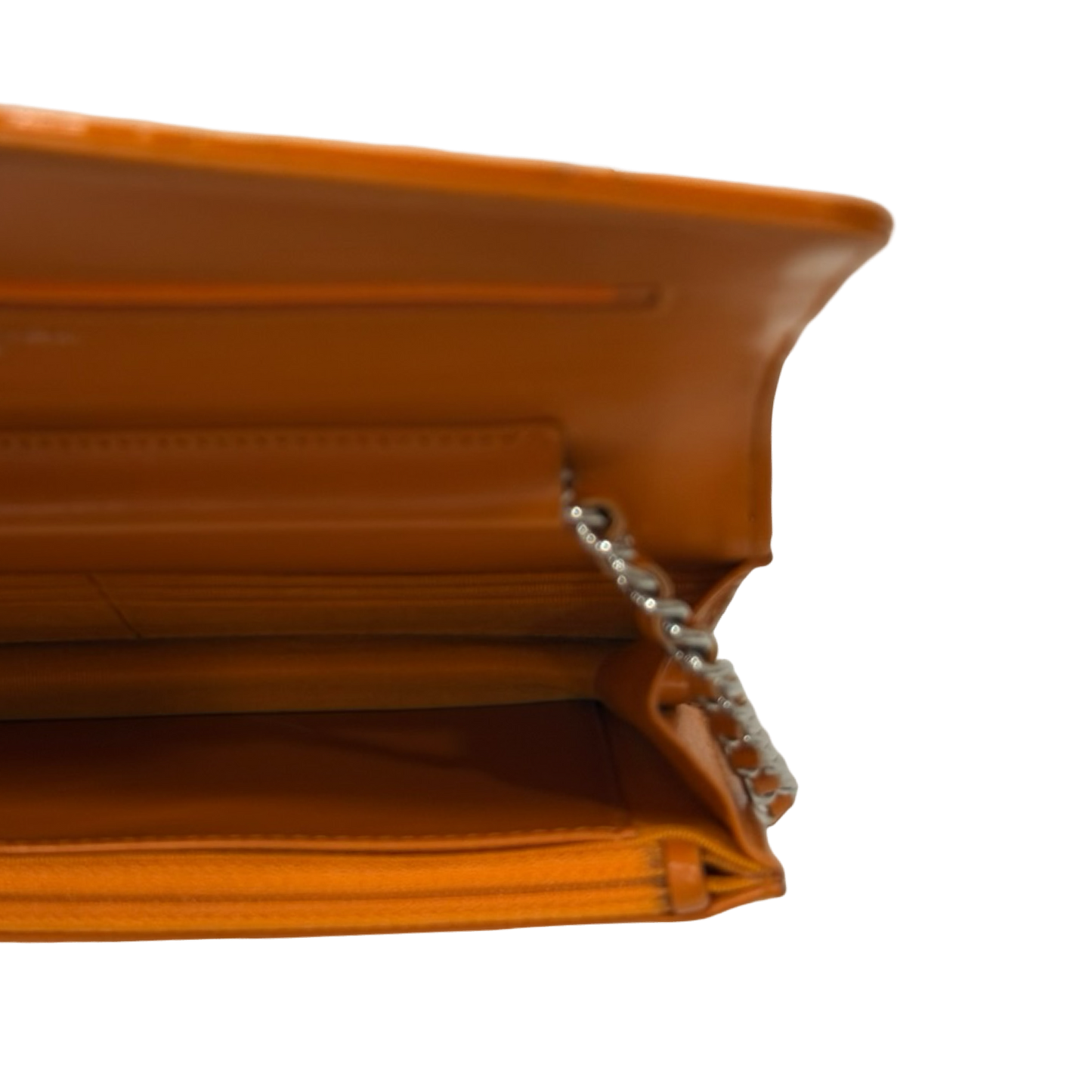 Chanel Quilted Patent Wallet on Chain - SHW / Orange