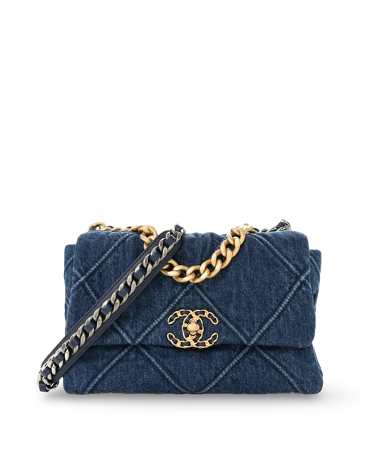 Chanel Quilted Denim Small 19bag - GHW/ Blue
