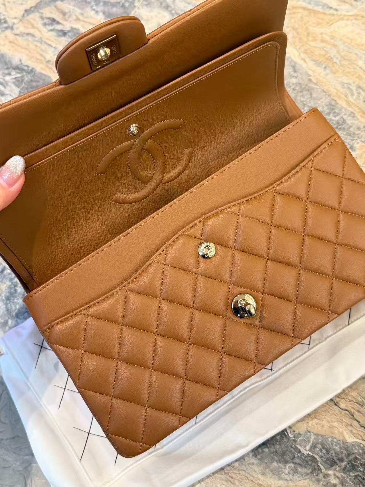 Chanel Quilted Lambskin Medium Double Flap - GHW/ Carmel