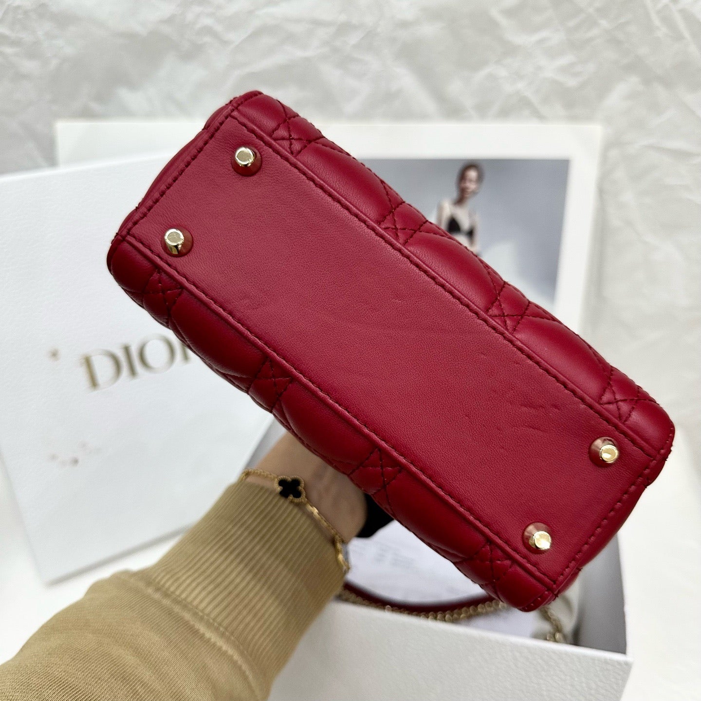 Dior Cannage Lambskin Mini Lady Bag- GHW / Red