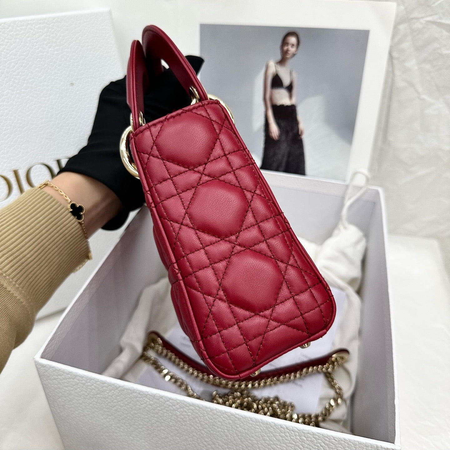Dior Cannage Lambskin Mini Lady Bag- GHW / Red