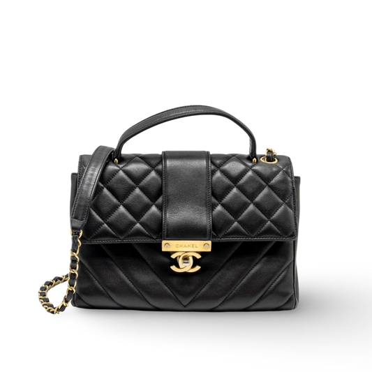 Chanel Calfskin Quilted Chevron In The City Bag - Black / GHW