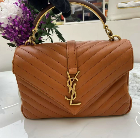 Saint Laurent Calfskin Matelasse Monogram Medium College Bag - GHW / Caramel
