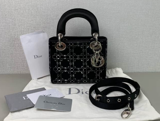Dior Satin Mini Crystal Lady Bag - SHW / Navy