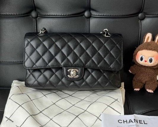 Chanel Quilted Caviar Medium Double Flap Bag - SHW / Black