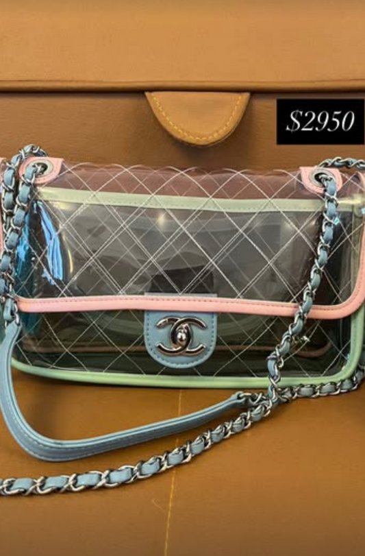 407 Chanel Quilted PVC Small Single Flap Bag - SHW / Pink / Blue