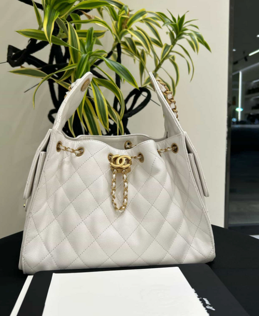 Chanel Quilted Caviar Small 25 Bag - GHW / Cream White