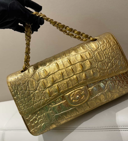 Chanel Crocodile Embossed Double Flap Bag - GHW / Gold