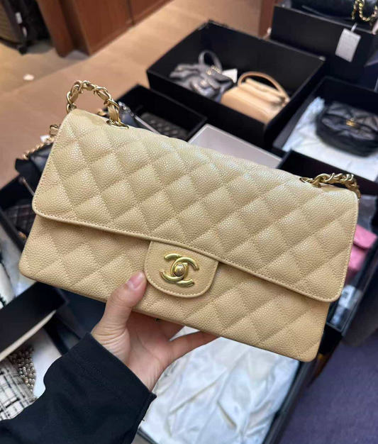 Chanel Quilted Lambskin Medium Double Flap Bag - GHW / Beige