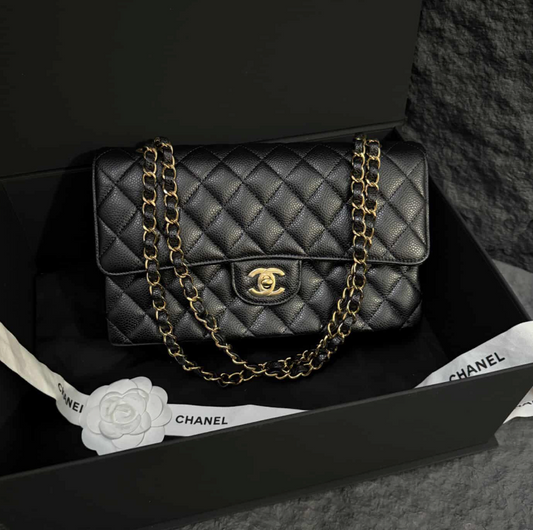 Chanel Quilted Caviar Medium Double Flap Bag - GHW / Black (30%)
