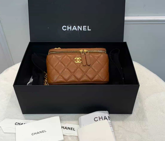 Chanel Quilted Caviar Long Vanity Box - GHW / Carmel
